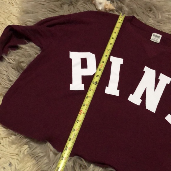 VS PINK-OverSized Crop Waffle LongSleeve-Classic Logo-Sz L-Maroon/White-EUC - Picture 12 of 15